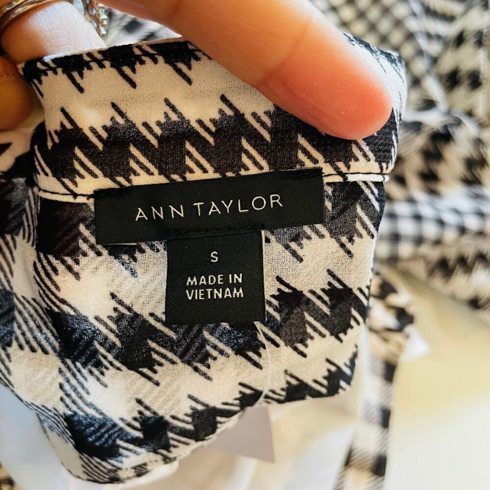 NWT Ann Taylor Dress Plaid Houndstooth Herringbone Belted Midi Flare Heritage - Picture 9 of 13